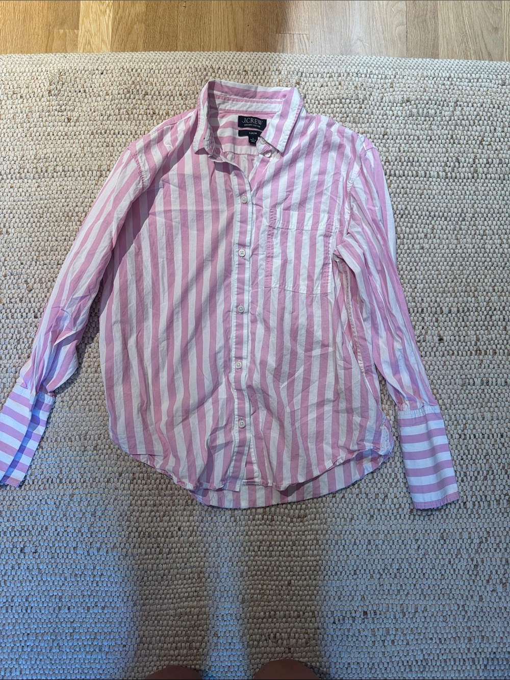 J. Crew Pink and White Vertical Stripe Button-Down Shirt